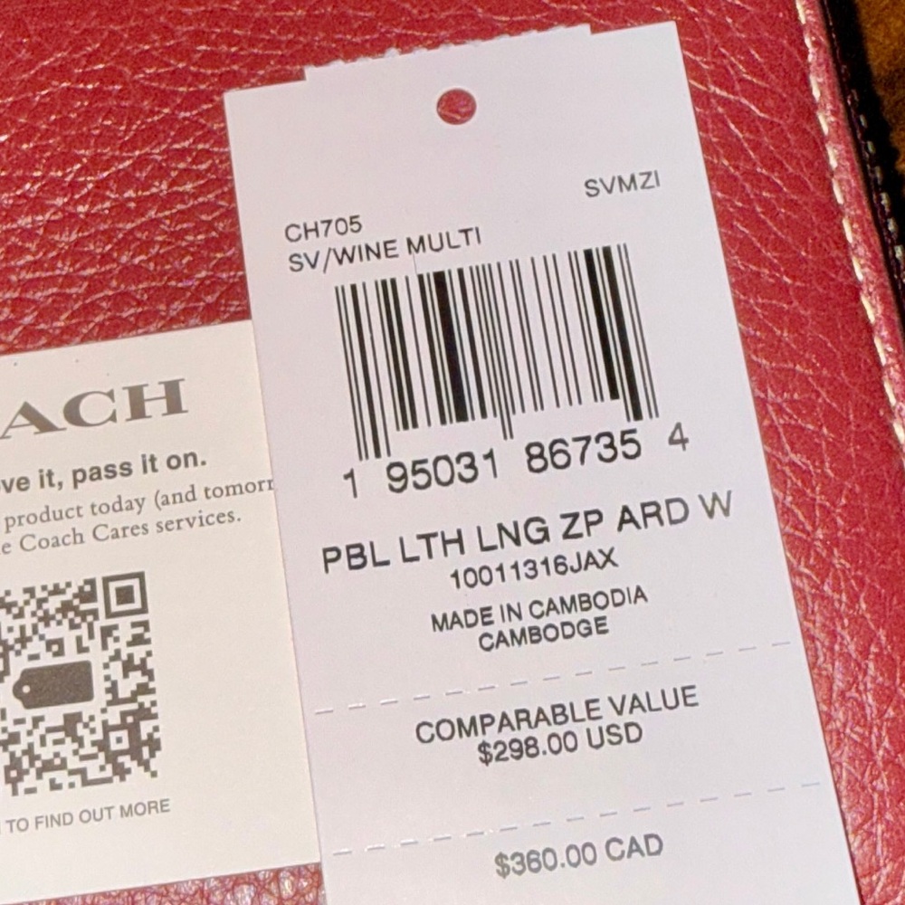 Coach Pebble Leather Long Zip Around Wallet with Signature Strap – Wine – NWT - Picture 6 of 7